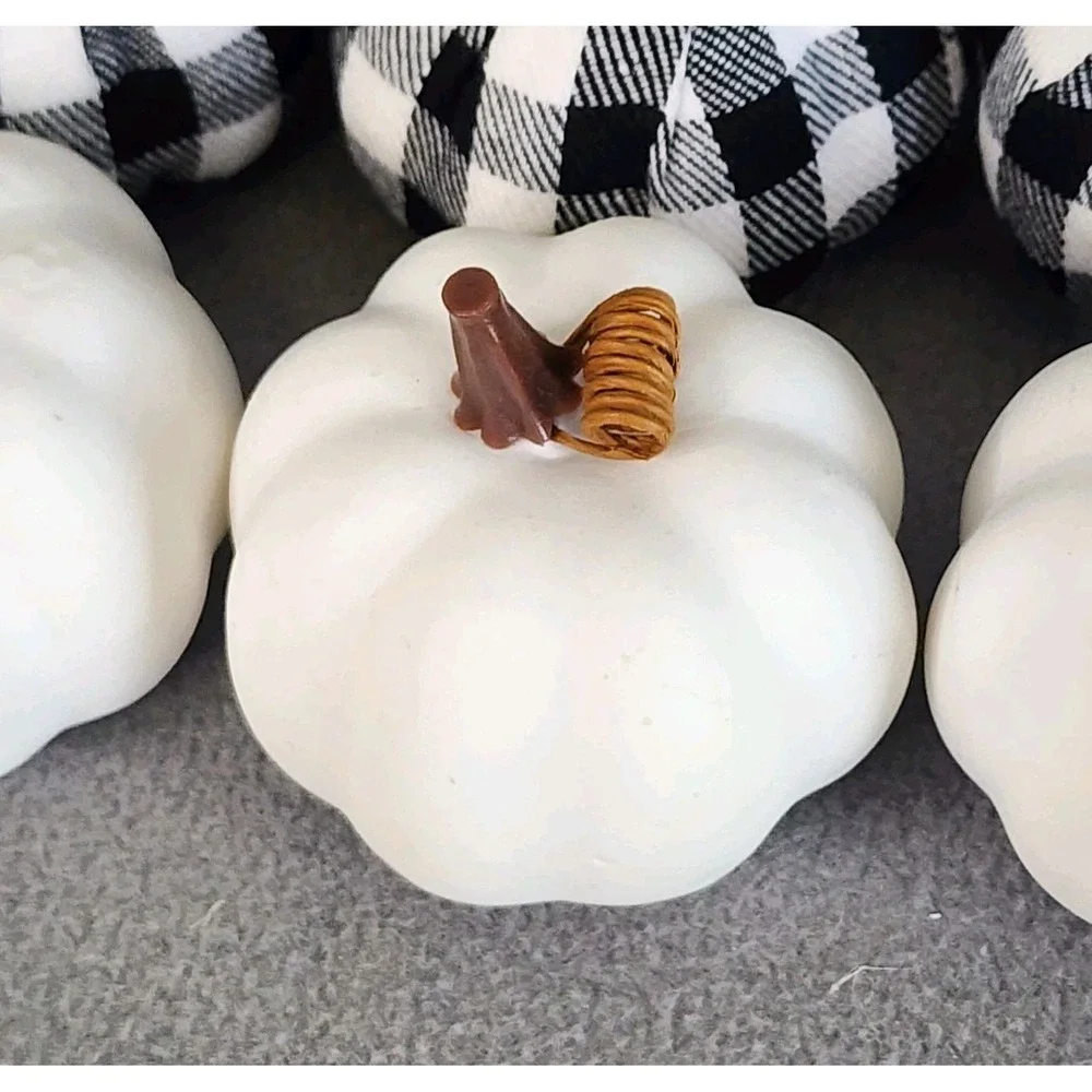 Black & White Buffalo Check Foam Pumpkins Fall Thanksgiving Table Decor 8 Pc NEW